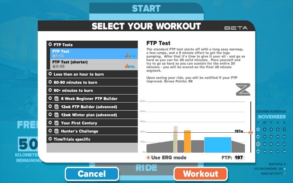 Zwift select your workout